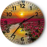 ARTTOR Wanduhr - Rund - Glasuhr - See Blumen - 30x30cm - Schleichendes Uhrwerk - Lautlos - zum Aufhängen bereit - Dekoration Modern - Wanddekoration aus Glas - C4AR30x30-3769