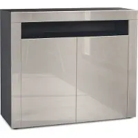 Vladon Kommode Valencia, Germany, Sideboard mit 2 Türen und 1 offenem Fach, Schwarz matt/Sandgrau Hochglanz/Sandgrau Hochglanz (108 x 92 x 40 cm)