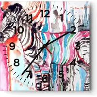 ARTTOR Wanduhr - Quadrat - Glasuhr - Zebra Tiere Natur bunte - 40x40cm - Schleichendes Uhrwerk - Lautlos - zum Aufhängen bereit - Dekoration Modern - Wanddekoration aus Glas - C4AC40x40-3075