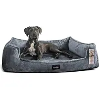 Tierlando Orthopädisches Hundebett FRANKLIN Kuscheliger Teddy-Stoff - Hundesofa - Größe: 110x90cm | Farbe: 98 Taubengrau