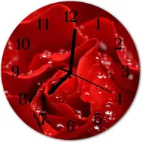 Tulup Glasuhr Wanduhr Küchenuhr Echt-Glas 30fi cm Rose rot