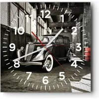 ARTTOR Wanduhr - Quadrat - Glasuhr - Auto klassisch auto modell - 40x40cm - Schleichendes Uhrwerk - Lautlos - zum Aufhängen bereit - Dekoration Modern - Wanddekoration aus Glas - C4AC40x40-2557