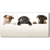 Tulup Wanduhr aus Glas – 60x30 cm - Glasbild - Glasuhr - Gehärtetes Glas - weisse-zeiger - drei Welpen
