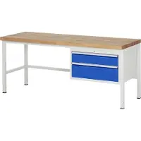 RAU Werkbank mit 2 XL Schubladen - Vollauszug - 150:1 / 210:1 - höhenverstellbar 840-1.040 mm - 2.000 x 700 mm (BxT) - Traglast 1.250 kg - Buche