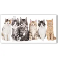 Tulup Wanduhr aus Glas – 60x30 cm - Glasbild - Glasuhr - Gehärtetes Glas - weisse-zeiger - sechs Katzen