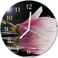 Tulup Glasuhr Wanduhr Küchenuhr Echt-Glas 30fi cm Magnolie Blüte rosa