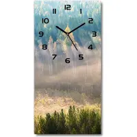 Tulup Wanduhr aus Glas – 30x60 cm - Glasbild - Glasuhr - Gehärtetes Glas -Nebel über dem Wald