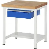 RAU Werkbank - Stahl-Ablageboden, Tiefe 320 mm - 1 Schublade - 150:1 - 840 x 750 x 700 mm (HxBxT) - Traglast 1.250 kg - Buche