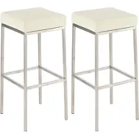 CLP 2er Set Barhocker Montreal Kunstleder gepolsterte Sitze und Fußstütze creme Gestell Farbe edelstahl