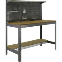 Proregal Werkbank BUFFALO mit Werkzeugwand und Ablage | HxBxT 84x150x61cm | Traglast 600kg | Grau