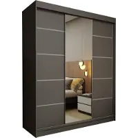 Masseno Schiebetürenschrank MIRELLA 180 cm Kleiderschrank Schlafzimmer Schrank 3-türig mit Spiegel Grau