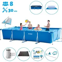 Intex -Schwimmbecken mit rechteckigem Rahmen – 450 x 220 x 84 cm – Blau – im Lieferumfang enthalten Abdeckung - Bodenplane - Filterpumpe für Schwimmbad - Solarmatte - Wartungspaket - Reinigungskit