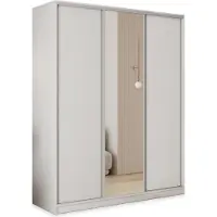 Masseno Schiebetürenschrank TARI 160/205/58 cm Kleiderschrank mit 4 Schubladen Schlafzimmer Schrank 3-türig mit Spiegel Weiß