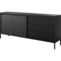 Bettso Breite Kommode mit geriffelten Fronten große Schubladen SENSO 187 x 81 cm Schwarz