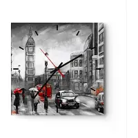 ARTTOR Wanduhr - Quadrat - Glasuhr - London Bus - 40x40cm - Schleichendes Uhrwerk - Lautlos - zum Aufhängen bereit - Dekoration Modern - Wanddekoration aus Glas - C3AC40x40-3939