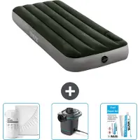 Intex Luftbett - 1 Person - 76 x 191 x 25 cm - Grün - Spannbettuch - Pumpe en Reperaturset