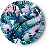 ARTTOR Wanduhr - Rund - Glasuhr - Blatt Pflanze Blume - 40x40cm - Schleichendes Uhrwerk - Lautlos - zum Aufhängen bereit - Dekoration Modern - Wanddekoration aus Glas - C4AR40x40-3949