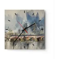 ARTTOR Wanduhr - Quadrat - Glasuhr - London Aquarell Panorama - 40x40cm - Schleichendes Uhrwerk - Lautlos - zum Aufhängen bereit - Dekoration Modern - Wanddekoration aus Glas - C3AC40x40-4594