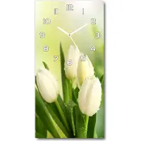 Tulup Wanduhr aus Glas – 30x60 cm - Glasbild - Glasuhr - Gehärtetes Glas -Weiße Tulpen
