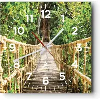 ARTTOR Wanduhr - Quadrat - Glasuhr - Brücke Seil Dschungel - 40x40cm - Schleichendes Uhrwerk - Lautlos - zum Aufhängen bereit - Dekoration Modern - Wanddekoration aus Glas - C4AC40x40-4319