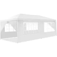 Goplus 3 x 6 m Partyzelt, Pavillon Zelt mit 6 Abnehmbaren Seitenwänden, Festzelt, aus PE–Plane mit Türen & Fenstern, für Feste Party Hochzeit, Weiß