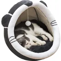 Markenlos Plüsch Katzenbett - 40 x 40 x 33 cm - halbgeschlossen - waschbar - grau Maus - Plüschball - Katzengeschenke Katzenkorb