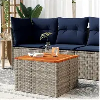Markenlos Gartentisch Grau 55x55x37cm aus Polyrattan und Akazienholz für Garten und Terrasse