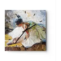 ARTTOR Wanduhr - Quadrat - Glasuhr - Ballerina Mädchen Öl - 40x40cm - Schleichendes Uhrwerk - Lautlos - zum Aufhängen bereit - Dekoration Modern - Wanddekoration aus Glas - C3AC40x40-4756