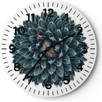 ARTTOR Wanduhr - Rund - Glasuhr - Agave Königin Victoria - 30x30cm - Schleichendes Uhrwerk - Lautlos - zum Aufhängen bereit - Dekoration Modern - Wanddekoration aus Glas - C4AR30x30-4129