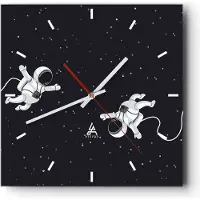 ARTTOR Wanduhr - Quadrat - Glasuhr - Cartoon Astronauten Kosmos - 30x30cm - Schleichendes Uhrwerk - Lautlos - zum Aufhängen bereit - Dekoration Modern - Wanddekoration aus Glas - C3AC30x30-4867