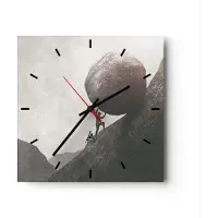 ARTTOR Wanduhr - Quadrat - Glasuhr - Sisyphus Arbeit Stein - 40x40cm - Schleichendes Uhrwerk - Lautlos - zum Aufhängen bereit - Dekoration Modern - Wanddekoration aus Glas - C3AC40x40-5105