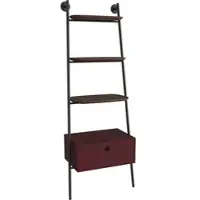 Vitra Plural Regalleiter mit 3 Echtholz-Ablagen und Schubladen-Modul 59 x 35 x 159 cm (BxTxH) Eiche Dunkel/Burgunderrot Matt