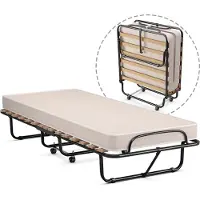 Coast 80x190cm Gästebett klappbar, Faltbett mit Matratze aus Rückstellschaum, Klappbett mit Stahlrahmen 120kg belastbar, Metallbett auf Rädern, für Büro Gästezimmer