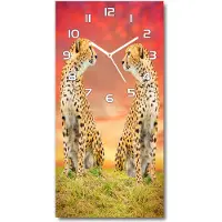 Tulup Wanduhr aus Glas – 30x60 cm - Glasbild - Glasuhr - Gehärtetes Glas -Zwei Geparden