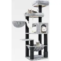 Markenlos XXL Grosse Kratzbaum für Maine Katze, 168cm Katzenbaum für groß Katzen, mit übergroßer Hängematte, Sisalpfosten (11cm) und Kämmer, 2 Plattformen, Höhle, Korb, Hellgrau EMPJ01W