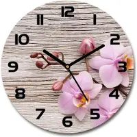 Tulup Wanduhr aus Glas 30fi Glasbild Glasuhr Gehärtetes Glas - schwarze-zeiger - Orchid on wood