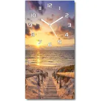 Tulup Wanduhr aus Glas – 30x60 cm - Glasbild - Glasuhr - Gehärtetes Glas -Weg zum Strand