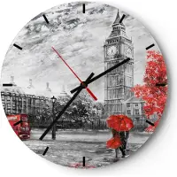 ARTTOR Wanduhr - Rund - Glasuhr - London Bus - 30x30cm - Schleichendes Uhrwerk - Lautlos - zum Aufhängen bereit - Dekoration Modern - Wanddekoration aus Glas - C3AR30x30-3866