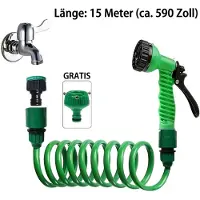 Raptor Gaming Garten-Spiralschlauch Set 15m inkl. 7-Stufen Multifunktions-Spritzpistole, Hochdruck, Leckagesicher, für Garten, Auto, Reinigung & Outdoor, grün