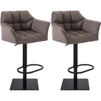 DELUKE 2er Set Barhocker SIHAR - Stoff Grau 64x45x88 cm Schwarz | Barstuhl Höhenverstellbar Mit Lehne Drehbar Tresenhocker Tresenstuhl Kneipenhocker