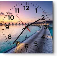ARTTOR Wanduhr - Quadrat - Glasuhr - Malediven Meer - 30x30cm - Schleichendes Uhrwerk - Lautlos - zum Aufhängen bereit - Dekoration Modern - Wanddekoration aus Glas - C4AC30x30-4082