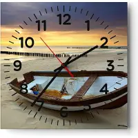 ARTTOR Wanduhr - Quadrat - Glasuhr - Strand Boot Ostsee Sommer - 40x40cm - Schleichendes Uhrwerk - Lautlos - zum Aufhängen bereit - Dekoration Modern - Wanddekoration aus Glas - C4AC40x40-0515