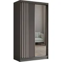 Masseno Schiebetürenschrank NELVIA 120 cm Kleiderschrank Schlafzimmer Schrank 2-türig mit Spiegel und Lamellen Grau
