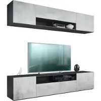 Vladon Wohnwand Mogan, Schwarz matt/Beton Oxid Optik - Moderne Anbauwand bestehend aus 2 TV-Boards (181 x 147 x 35 cm)