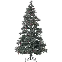 Beliani Weihnachtsbaum 240 cm Grün/ Rot Schnee bestreut mit Zapfen, Stechpalmenbeeren und Kunstschnee Weihnachtszeit/ Weihnachten/ Wohnzimmer Modern