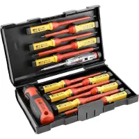 Högert Set isolierter 1000 V-Schraubendreher mit austauschbarem Griff mit Spannungsprüferzur Erkennung von Spannung in Steckdosen. HT1S997, Rot / Gelb