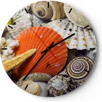 ARTTOR Wanduhr - Rund - Glasuhr - Seashell Meer Strand Sand - 30x30cm - Schleichendes Uhrwerk - Lautlos - zum Aufhängen bereit - Dekoration Modern - Wanddekoration aus Glas - C3AR30x30-0456