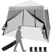 Goplus 3x3m Pop Up Gartenpavillon, aus Oxford mit Metallrahmen, höhenverstellbares Partyzelt mit Moskitonetz für Sonnenschutz, Faltbares Pagodenzelt