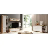 Lomadox Wohnmöbel Set inkl. Sideboard Samdal Eiche Nb. SYLT-83, mit Absetzungen in weiß Hochglanz