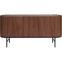 Miliboo - Design-Sideboard dunkles Walnussfurnier und schwarzes Metall 3 Türen B160 cm SKYE